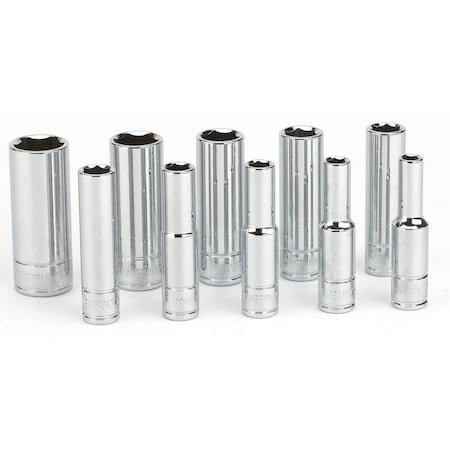 Powerbuilt 10Pc 1/4" Drive Metric 6Pt Deep Socket Set 640538